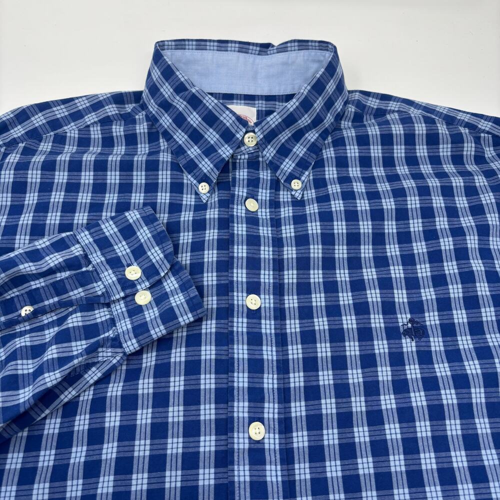 Brooks Brothers 346 Mens Large Blue Check Plaid Long Sleeve Button Down Shirt